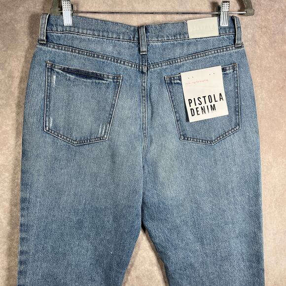 Pistola Charlie Jeans Womens 30 Blue Denim Distressed High Rise Straight NEW - Picture 6 of 14